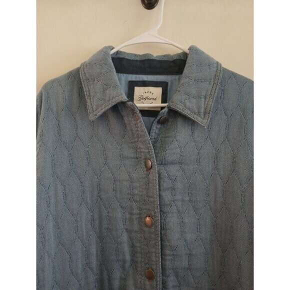 Jach’s Girlfriend Blue Button Front Quilted Demin Jacket Size L Casual Rustic - Picture 3 of 8